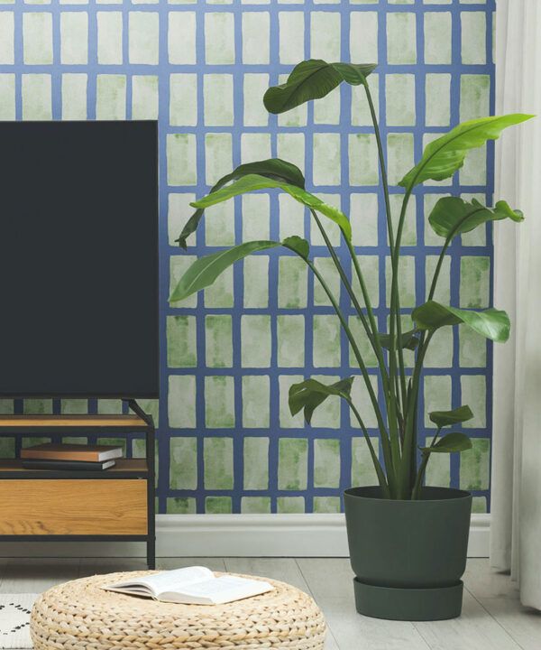Barres Wallpaper • Sage Navy • Insitu Living Room
