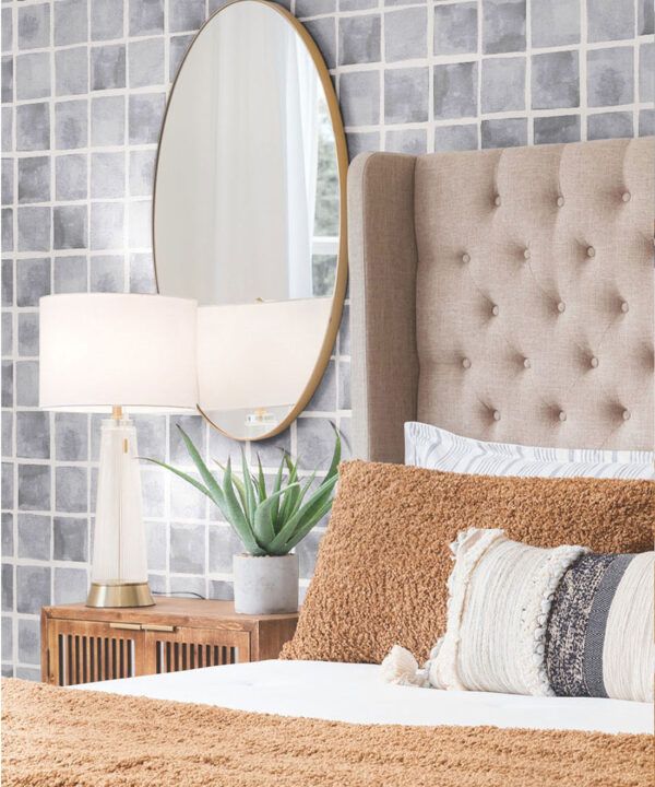 Caree Wallpaper • Charcoal White • Insitu Bedroom