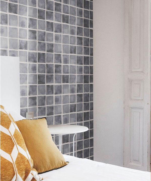 Caree Wallpaper • Charcoal White • Insitu Bedroom 2