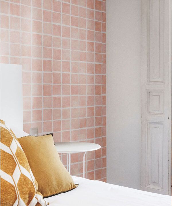Caree Wallpaper • Salmon White • Insitu Bedroom 2