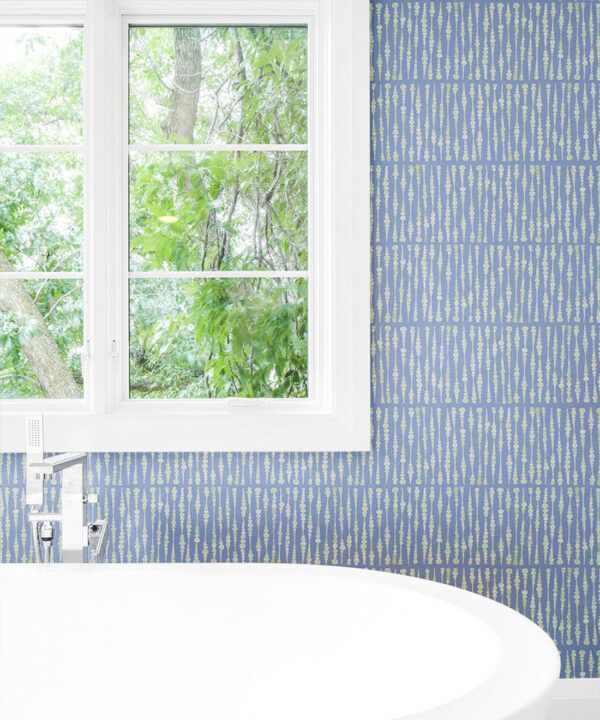 Cercles Wallpaper • Sage Navy • Insitu Bathroom