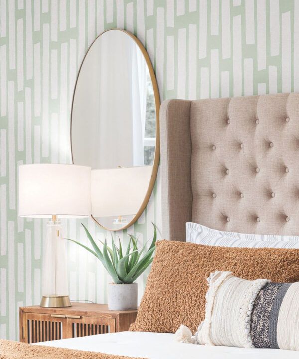 Colonnes Wallpaper • Snow Green • Insitu Bedroom