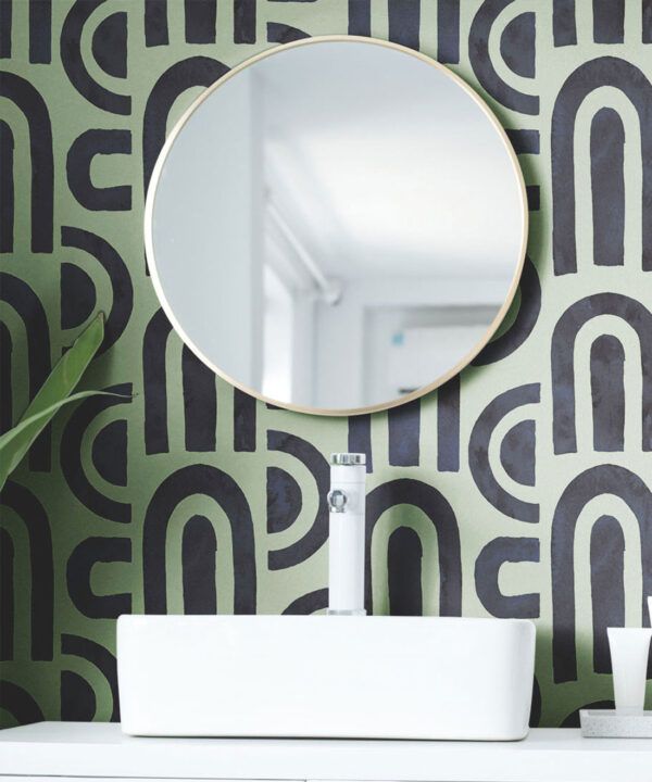 Formes Deux Wallpaper • Midnight Green • Sink Insitu