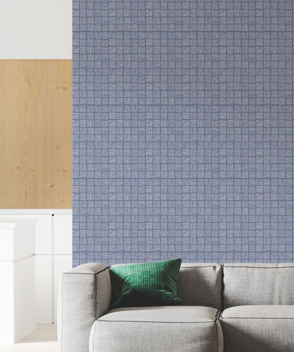 Lignes Deux Wallpaper • Blue Navy • Insitu Living Room