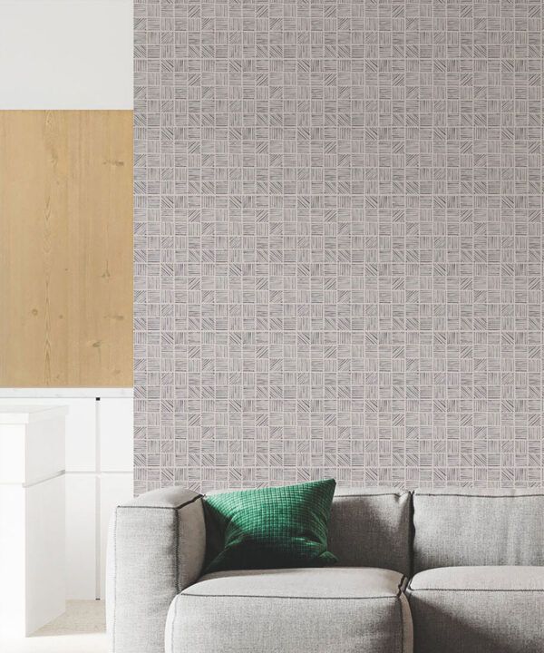Lignes Deux Wallpaper • Charcoal Light Beige • Insitu Living Room