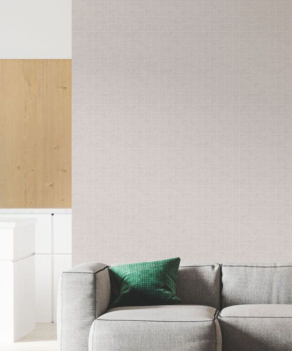 Lignes Deux Wallpaper • Grey White • Insitu Living Room
