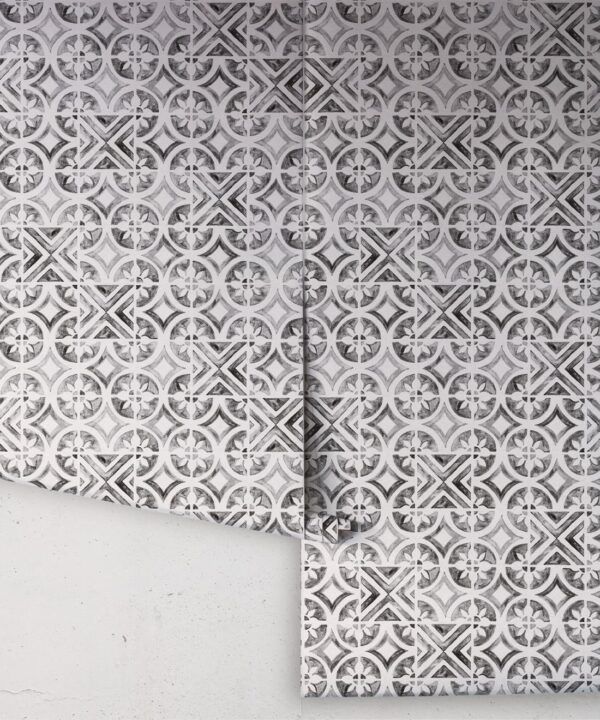 Petales Trois Wallpaper • Charcoal White • Roll