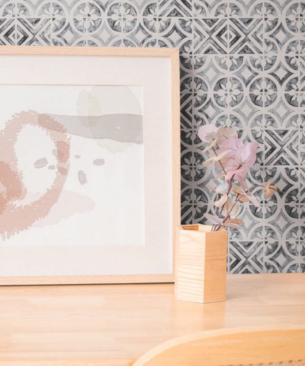 Petales Trois Wallpaper • Charcoal White • Insitu Desk