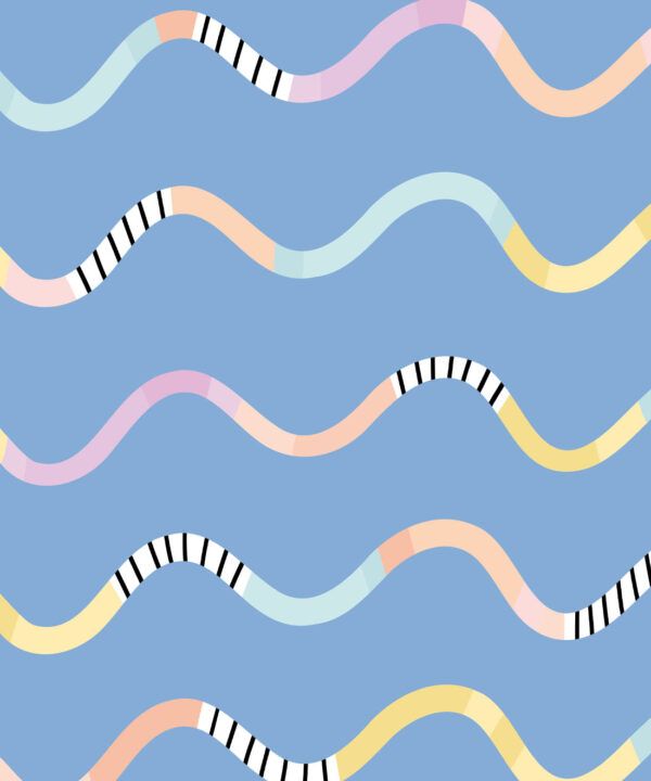 Happy Waves Wallpaper • Blue • Swatch