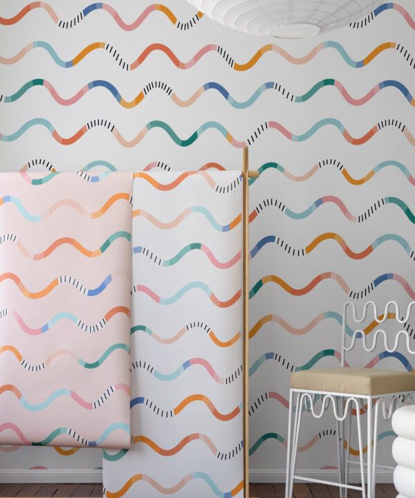 Happy Waves Wallpaper • White • Insitu