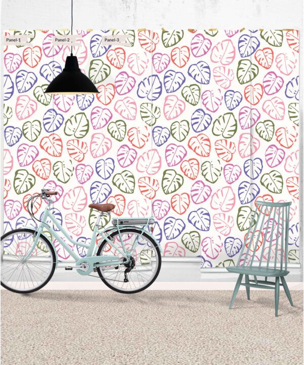 Neon Monstera Love Wallpaper • White • Panels