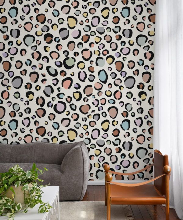 Rainbow Leopard Wallpaper • Pastel Cream • Insitu