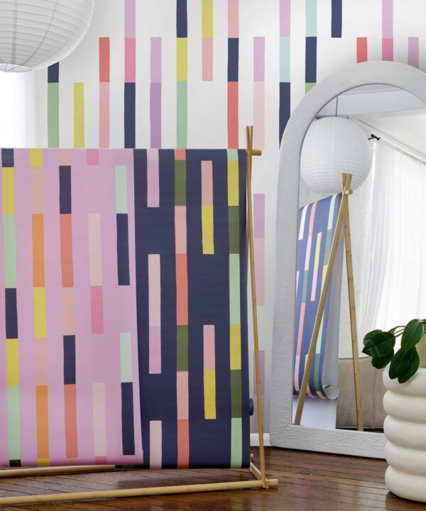 Sweet Rainbow Stripe Wallpaper • White • Insitu