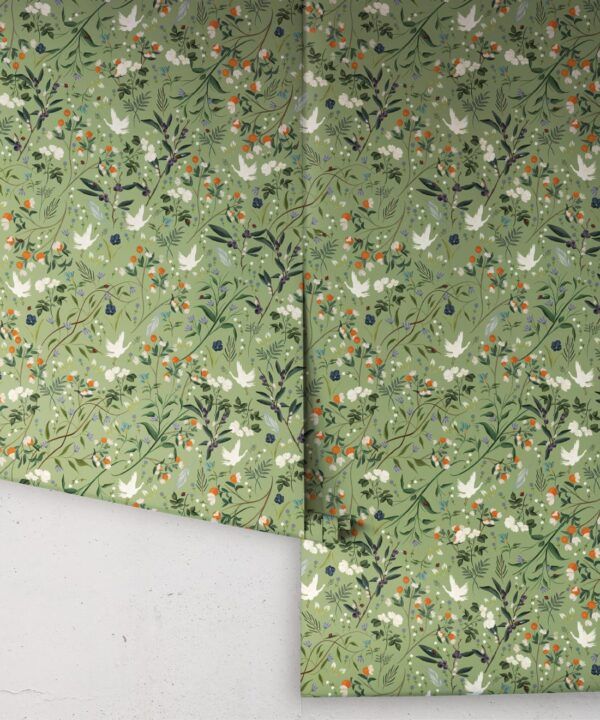 Bespoke Cranes Wallpaper • Green • Rolls