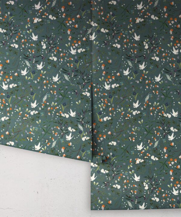 Bespoke Cranes Wallpaper • Teal • Rolls