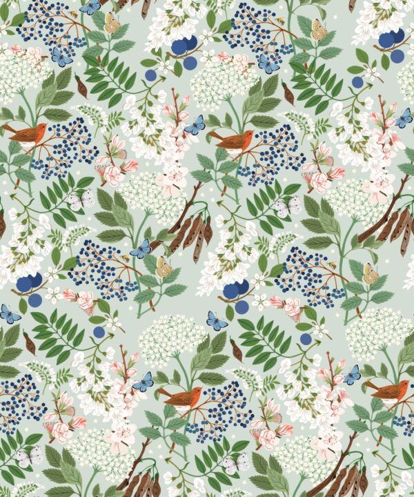 Sparrows Wallpaper • Blue • Swatch