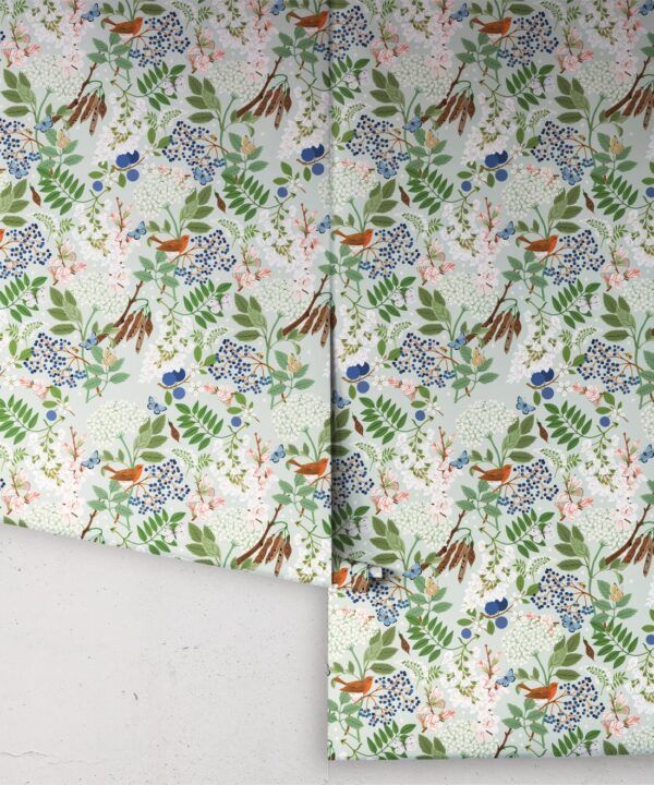 Sparrows Wallpaper • Blue • Rolls