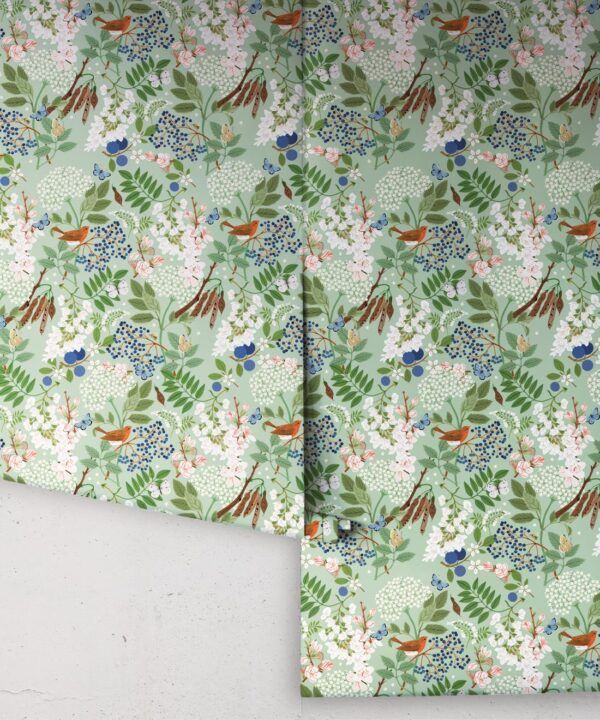 Sparrows Wallpaper • Mint • Rolls