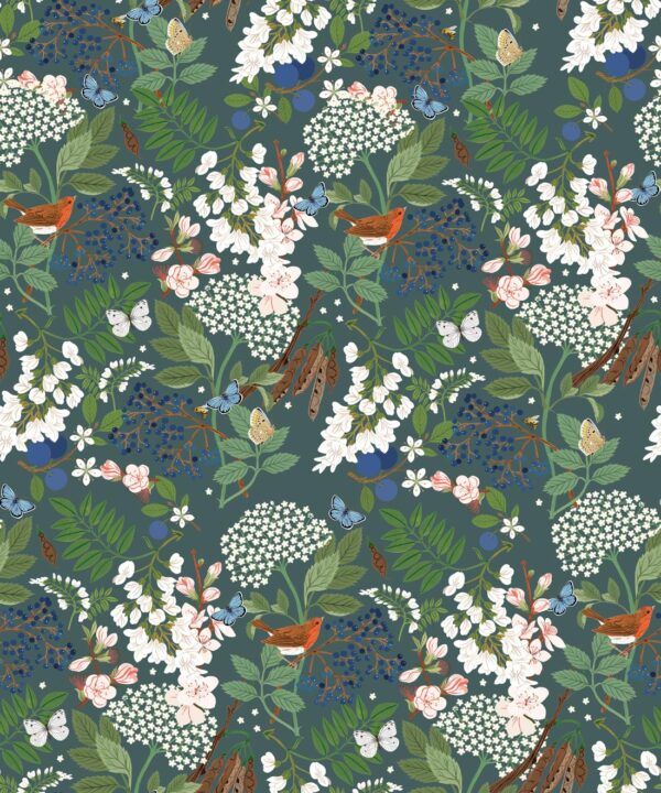 Sparrows Wallpaper • Teal • Swatch