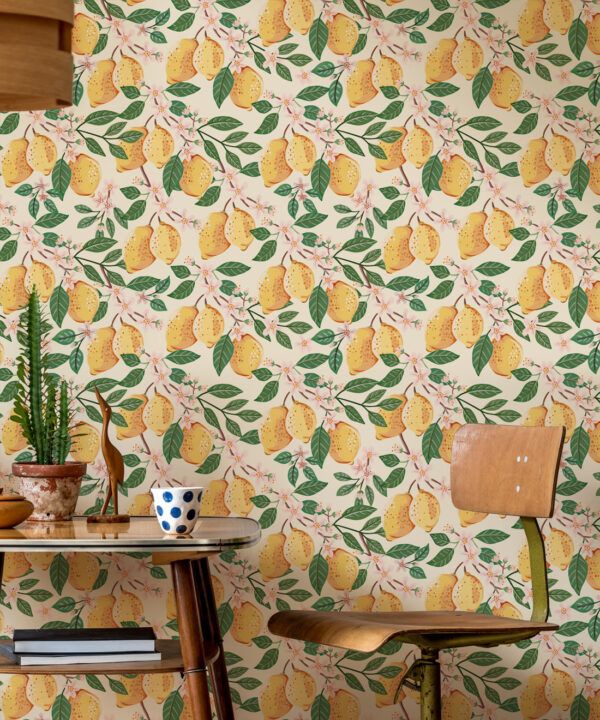 Lemons Wallpaper • Linen • Insitu
