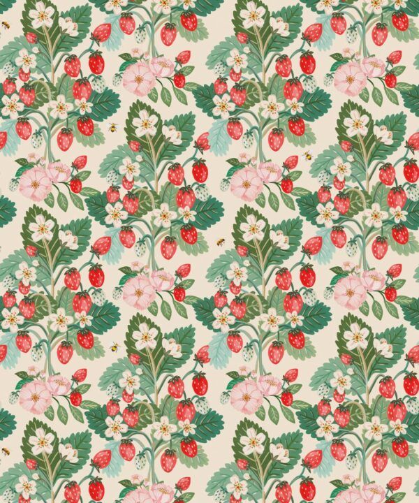 Strawberries Wallpaper • Linen • Swatch