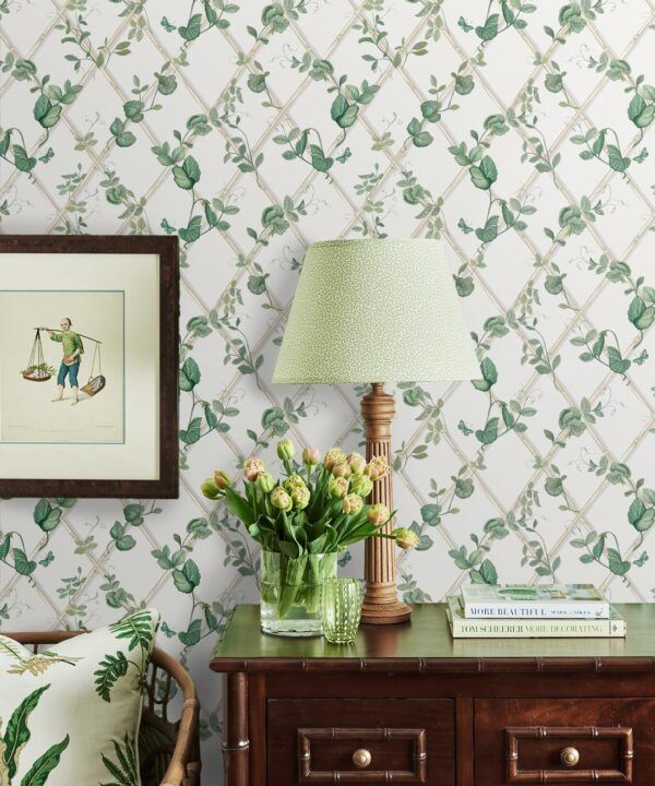 Petite Ivy Wallpaper • Irish Linen & Cane • Insitu