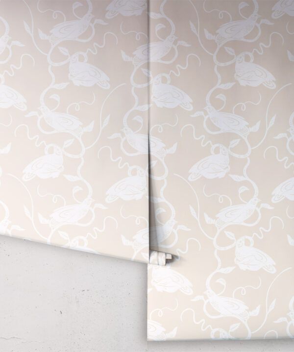 Birds on Vines Wallpaper • Beige • Rolls