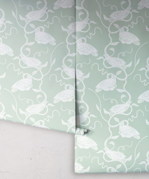 Birds on Vines Wallpaper • Olive • Rolls