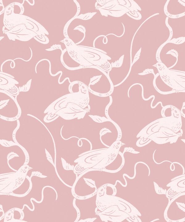 Birds on Vines Wallpaper • Pink • Swatch