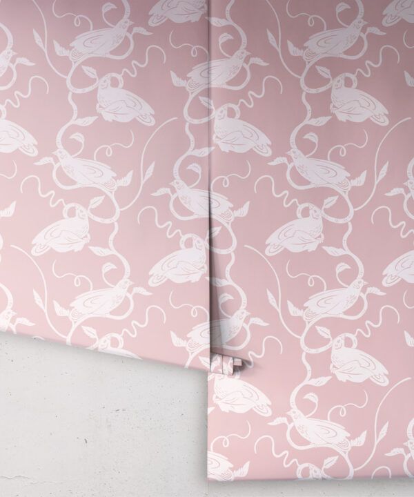 Birds on Vines Wallpaper • Pink • Rolls