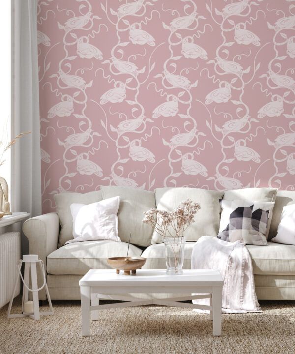 Birds on Vines Wallpaper • Pink • Insitu