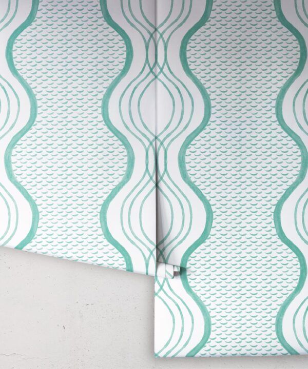 Wavy Lines Wallpaper • Green • Rolls