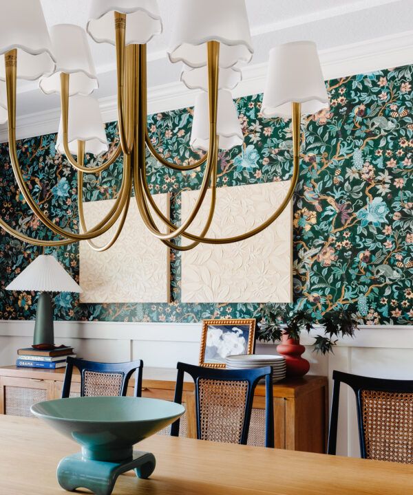 Chameleon Paradise Wallpaper • Green • Installation in dining room by Rebecca Plumb