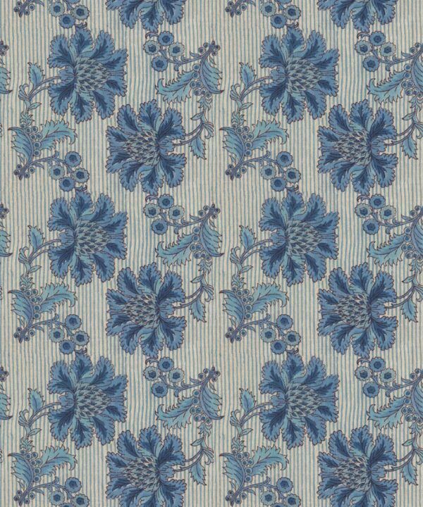 French Floral Wallpaper • Indigo Natural Stripe • Swatch