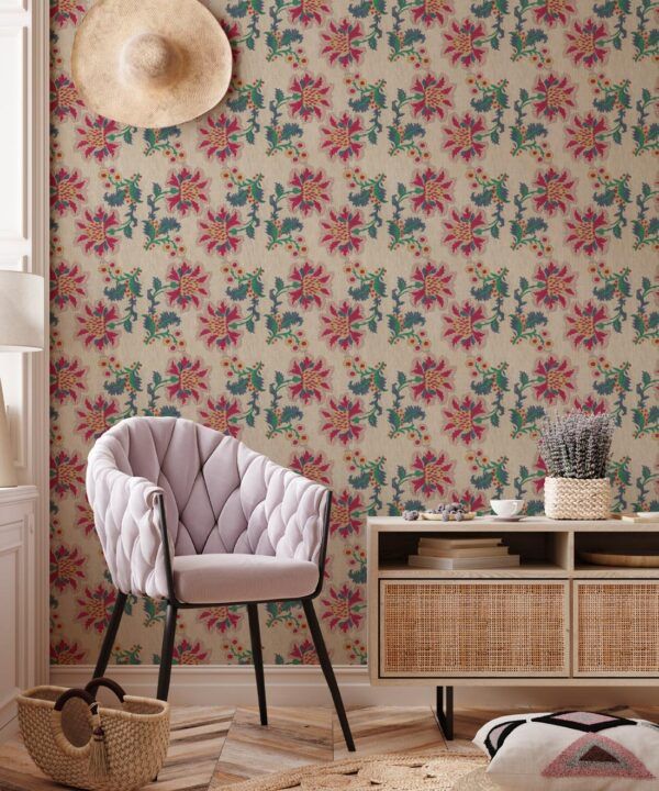 French Floral Wallpaper • Multi Natural • Insitu