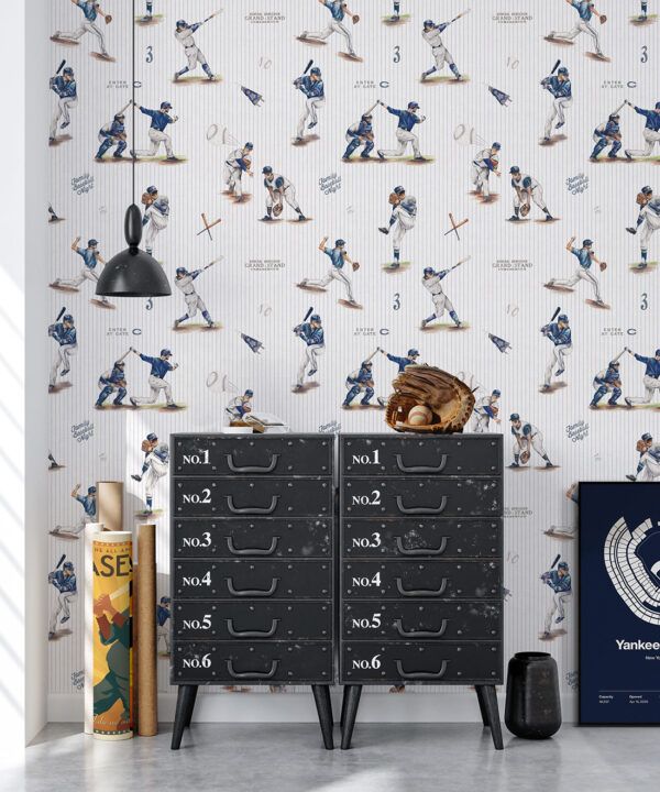 Baseball Wallpaper • Pinstripes • Bedroom