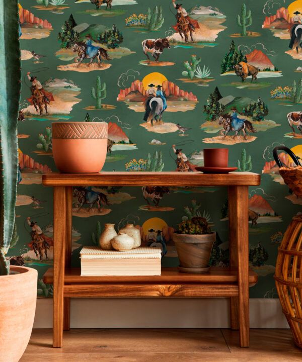 Frontier Wallpaper - Colorway: Evergreen - Insitu