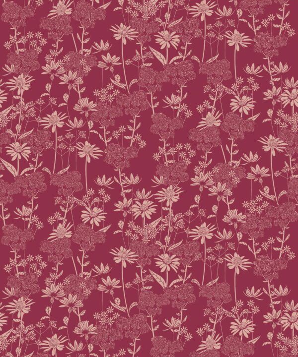 In The Bloom Collection - Wallpaper Republic - London Street Flowers Wallpaper - Colorway: Burgundy - Swatch