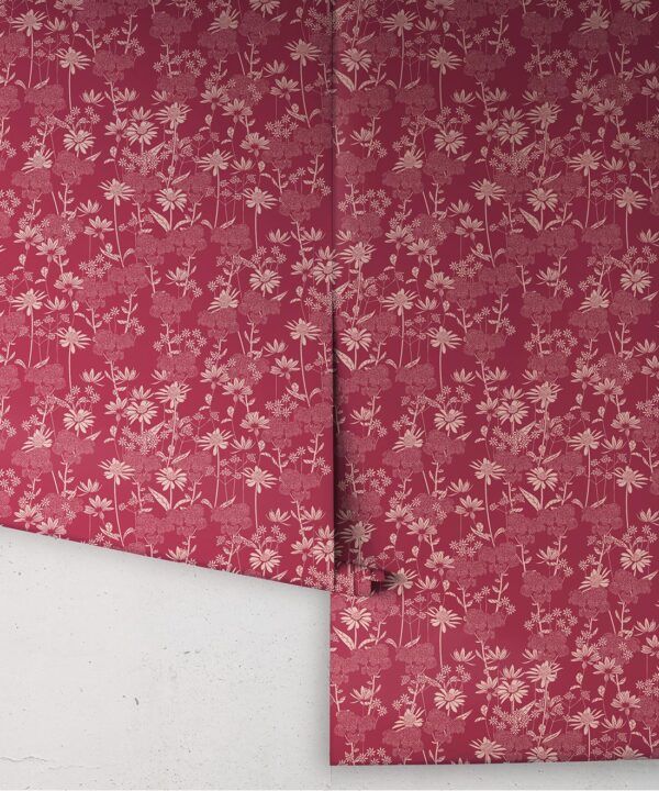 In The Bloom Collection - Wallpaper Republic - London Street Flowers Wallpaper - Colorway: Burgundy - Rolls