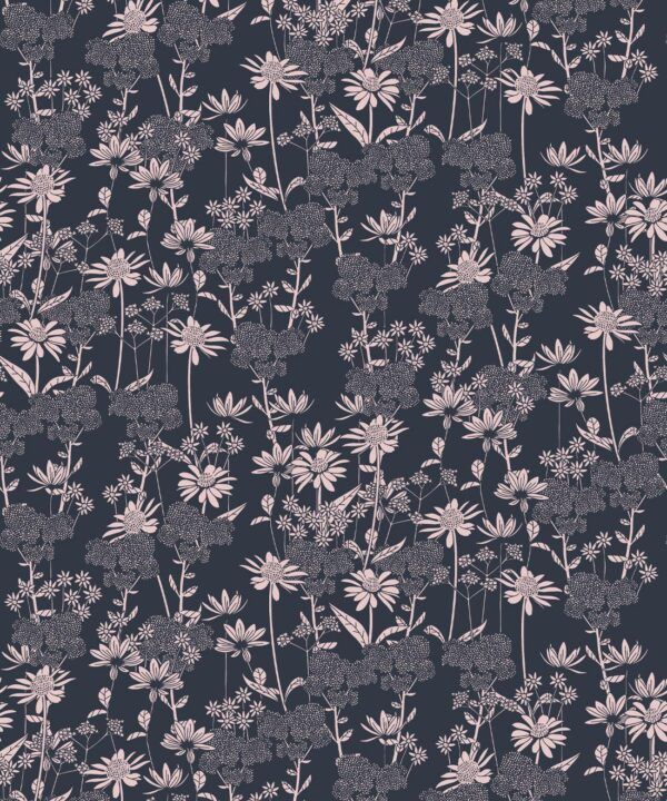 In The Bloom Collection - Wallpaper Republic - London Street Flowers Wallpaper - Colorway: Deep Blue - Swatch