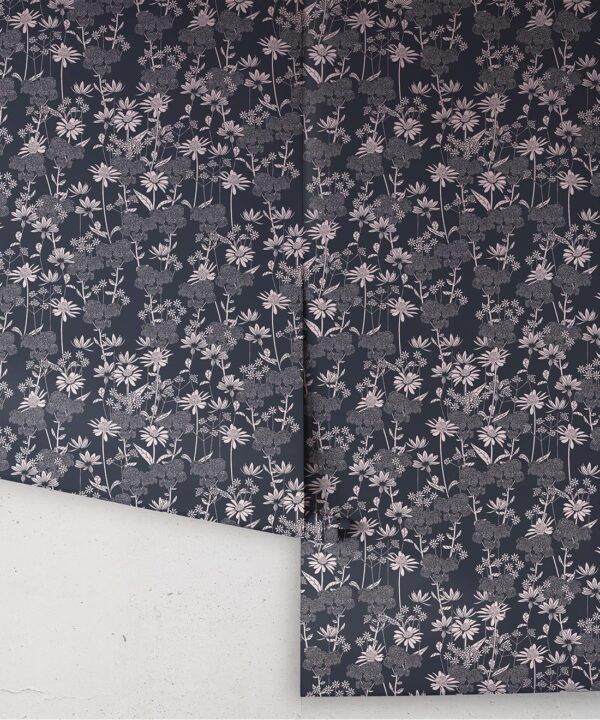 In The Bloom Collection - Wallpaper Republic - London Street Flowers Wallpaper - Colorway: Deep Blue - Rolls