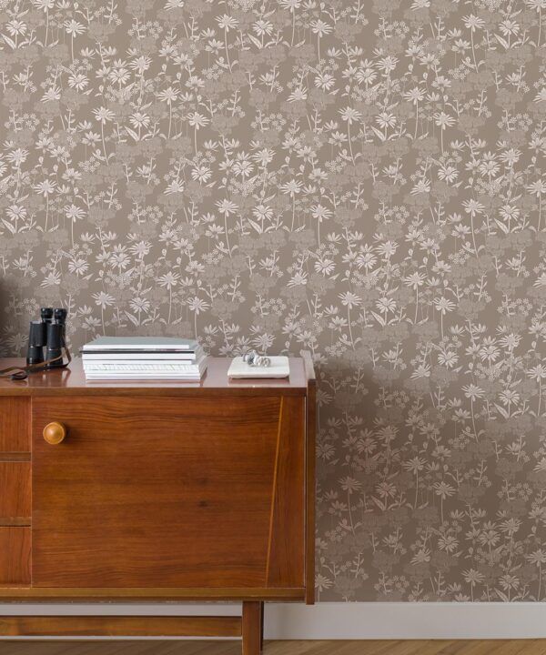 In The Bloom Collection - Wallpaper Republic - London Street Flowers Wallpaper - Colorway: Earth - Insitu