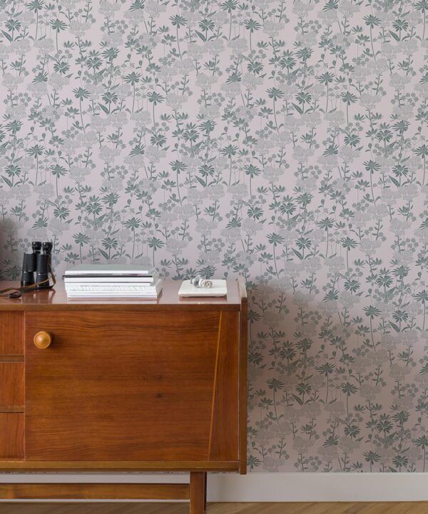 In The Bloom Collection - Wallpaper Republic - London Street Flowers Wallpaper - Colorway: Moss - Insitu