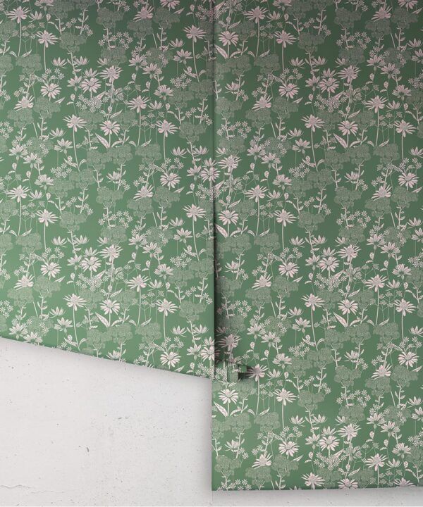 In The Bloom Collection - Wallpaper Republic - London Street Flowers Wallpaper - Colorway: Olive - Rolls