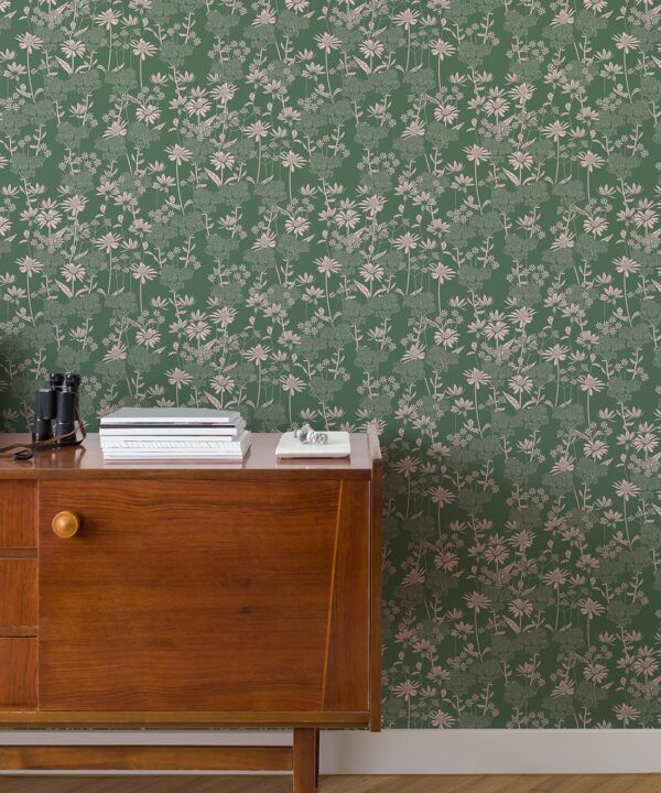 In The Bloom Collection - Wallpaper Republic - London Street Flowers Wallpaper - Colorway: Olive - Insitu