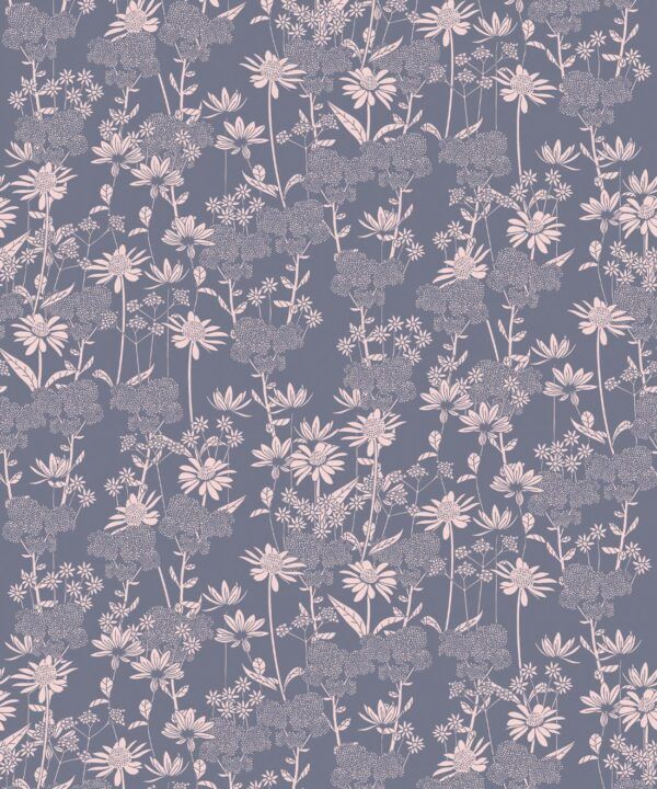 In The Bloom Collection - Wallpaper Republic - London Street Flowers Wallpaper - Colorway: Steel Blue - Swatch