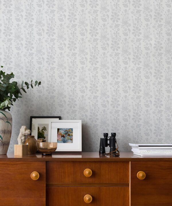In The Bloom Collection - Wallpaper Republic - Corsage Wallpaper - Colorway: Corsage Grey - Insitu