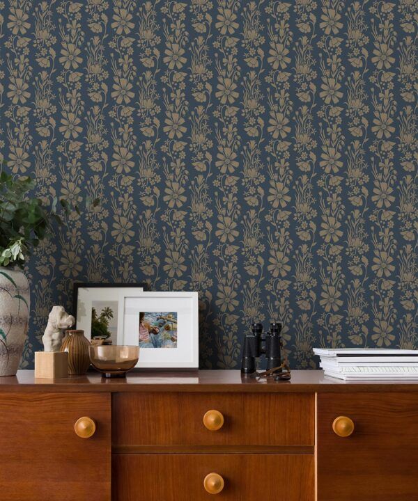 In The Bloom Collection - Wallpaper Republic - Corsage Wallpaper - Colorway: Corsage Midnight - Insitu