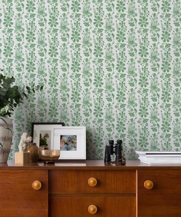 In The Bloom Collection - Wallpaper Republic - Corsage Wallpaper - Colorway: Corsage Pear Green - Insitu