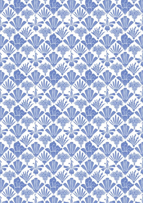 In The Bloom Collection - Wallpaper Republic - Fanned Flowers Wallpaper - Colorway: Blue - Swatch